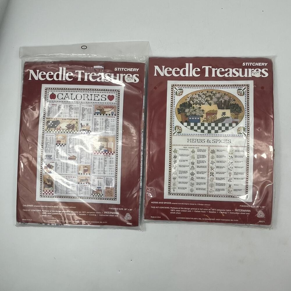 Needle Treasures Vintage Crewel Embroidery Kit Lot 2 Calories Herbs Spices 20x28